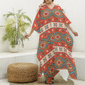 Geometric Native Navajo Print Silk V-Neck Kaftan Dress