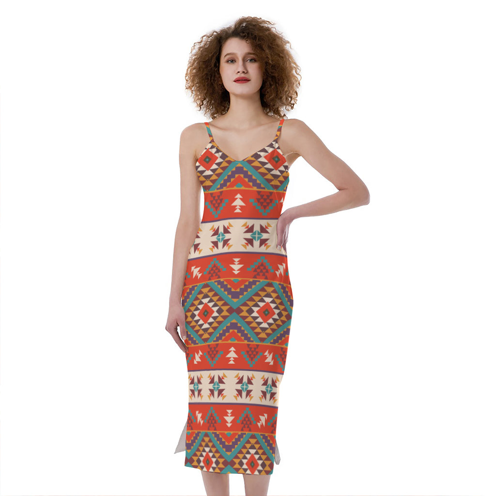 Geometric Native Navajo Print Slim Fit Midi Cami Dress