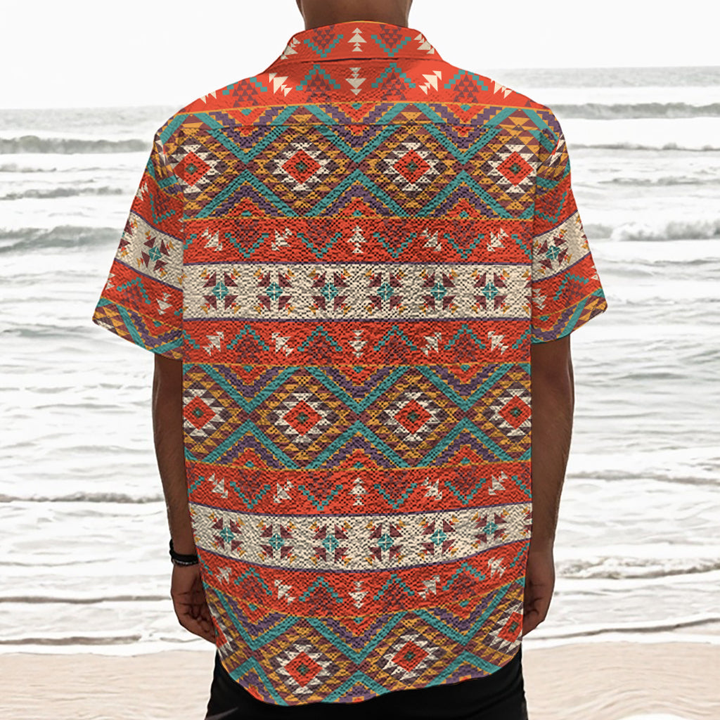 Geometric Native Navajo Print Textured Short Sleeve Shirt