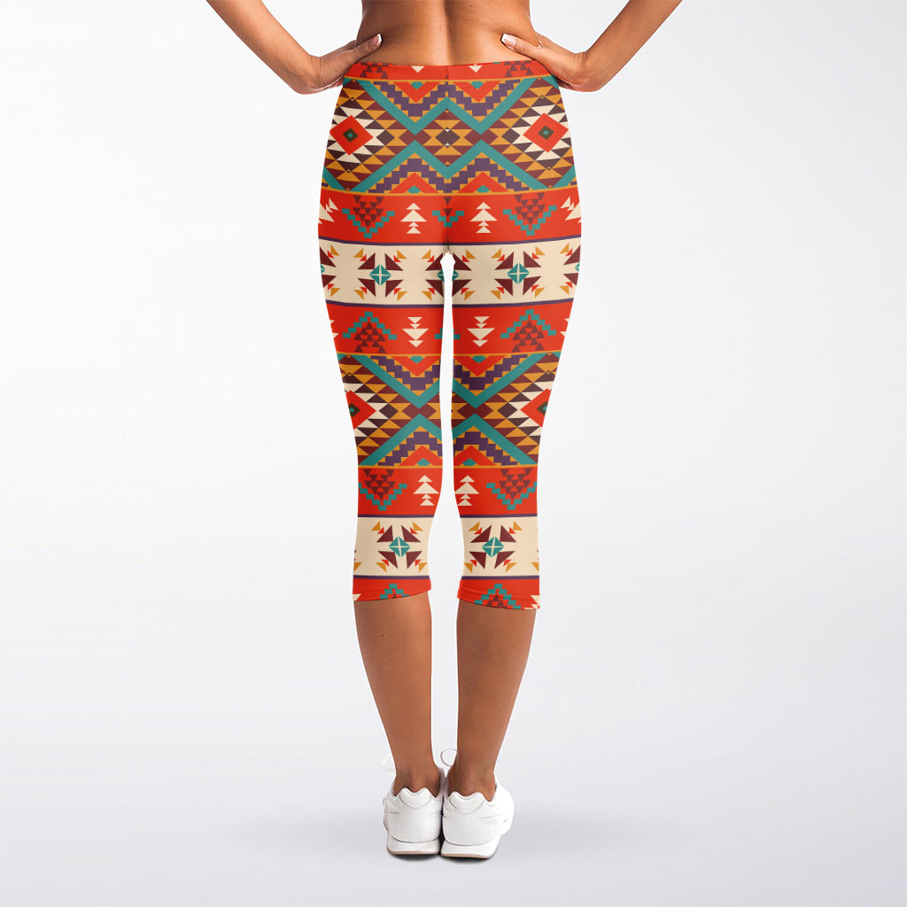 Geometric Native Navajo Print Women's Capri Leggings