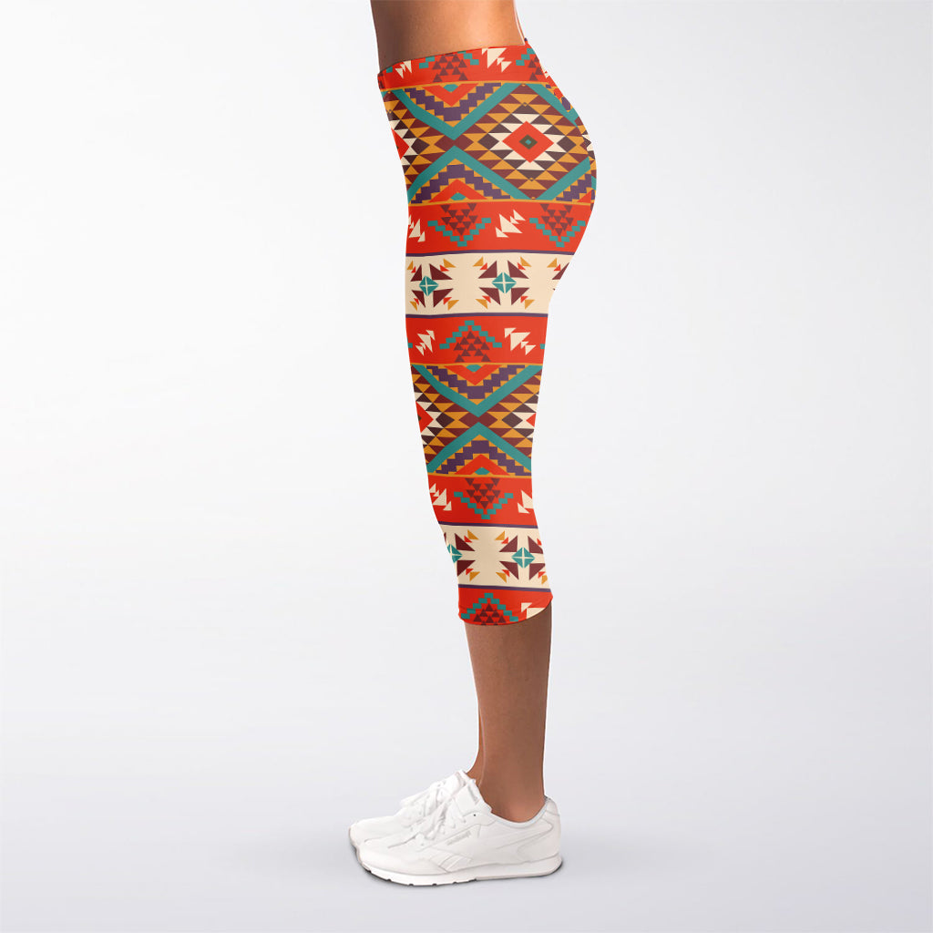 Geometric Native Navajo Print Women's Capri Leggings