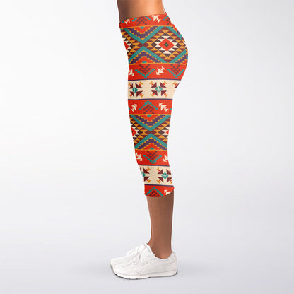 Geometric Native Navajo Print Women's Capri Leggings