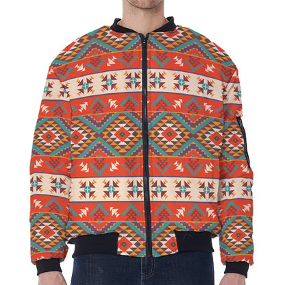 Geometric Native Navajo Print Zip Sleeve Bomber Jacket