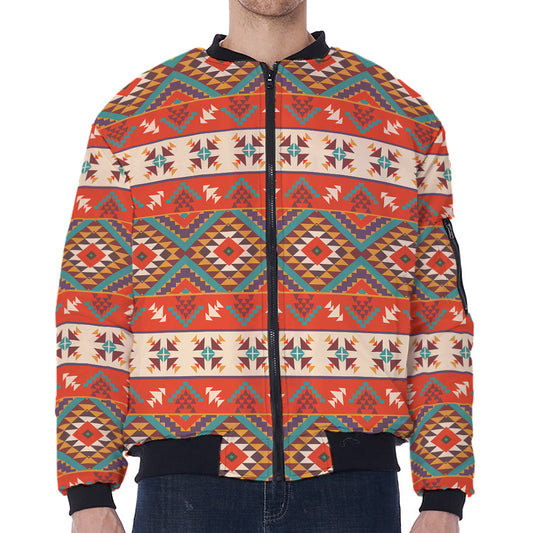 Geometric Native Navajo Print Zip Sleeve Bomber Jacket
