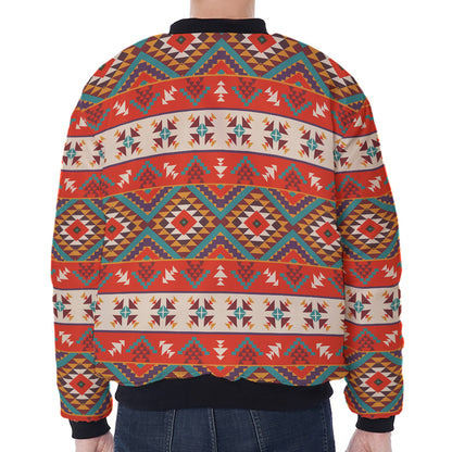 Geometric Native Navajo Print Zip Sleeve Bomber Jacket