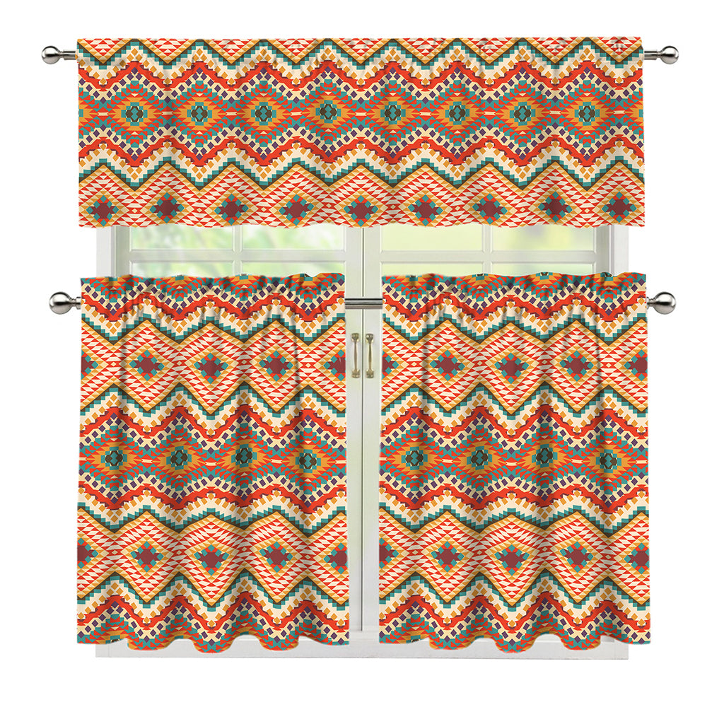 Geometric Navajo Pattern Print 3 Piece Kitchen Curtains