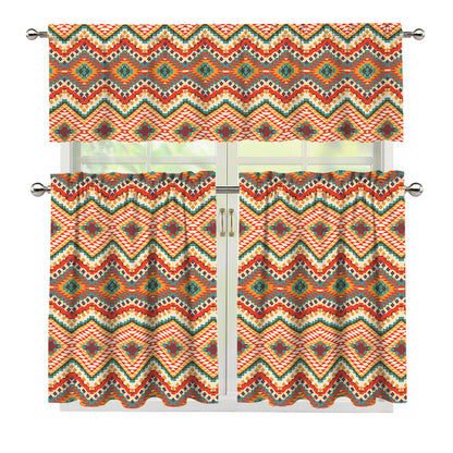 Geometric Navajo Pattern Print 3 Piece Kitchen Curtains