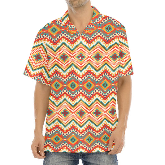 Geometric Navajo Pattern Print Aloha Shirt