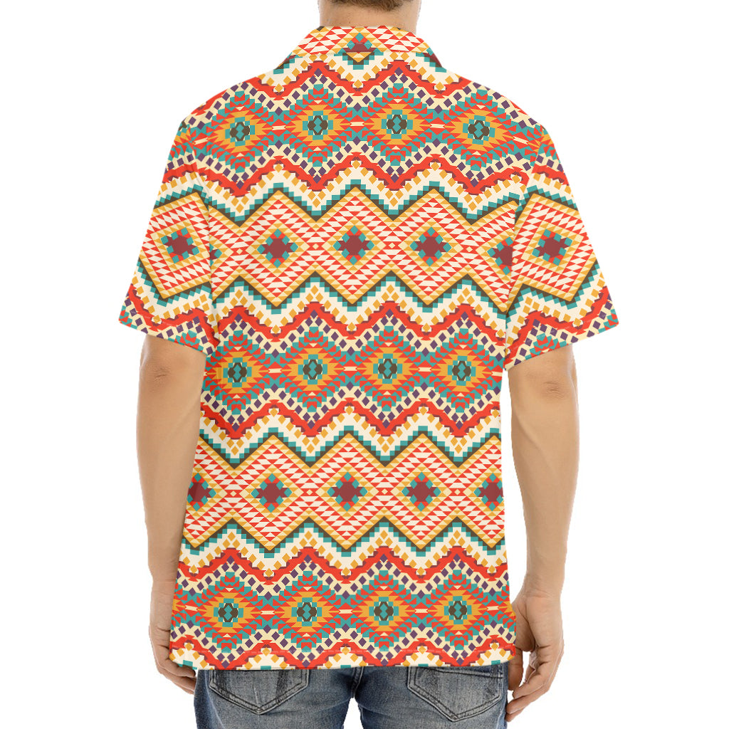 Geometric Navajo Pattern Print Aloha Shirt