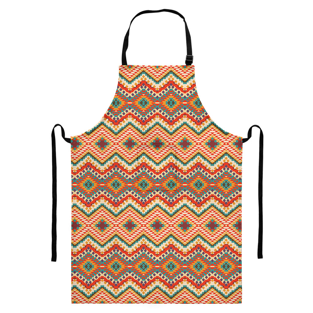 Geometric Navajo Pattern Print Bib Apron With Pocket