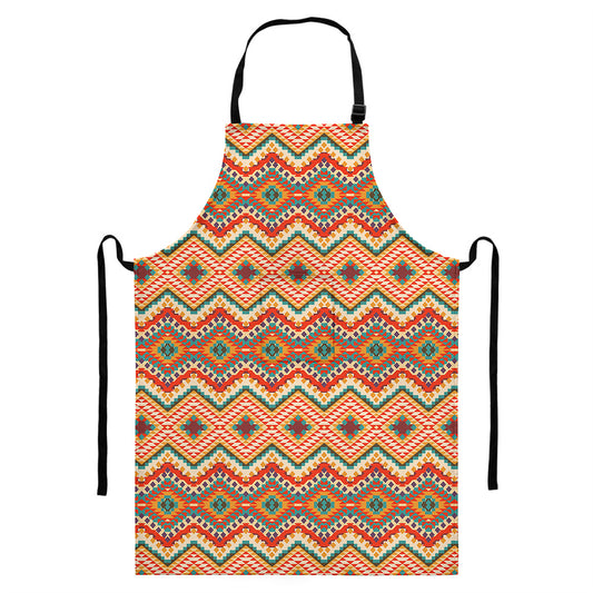Geometric Navajo Pattern Print Bib Apron With Pocket