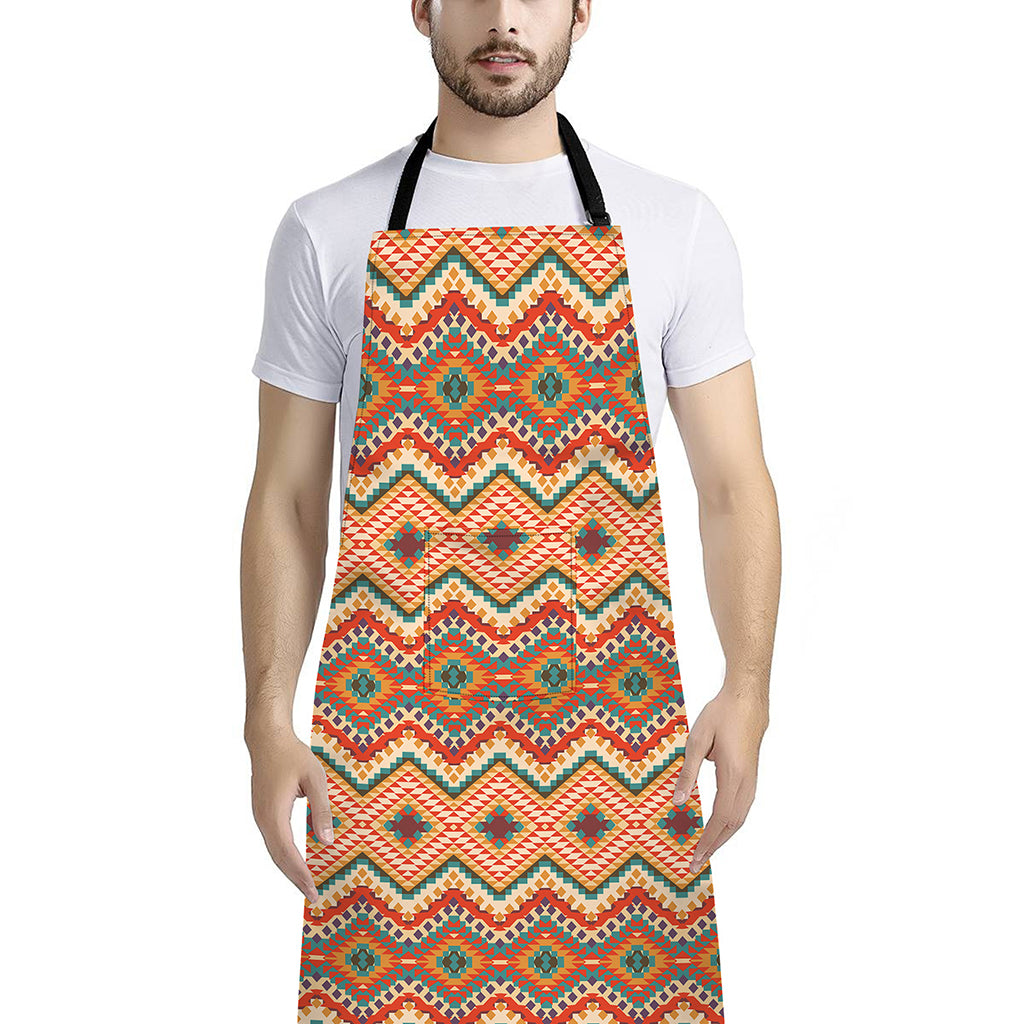 Geometric Navajo Pattern Print Bib Apron With Pocket