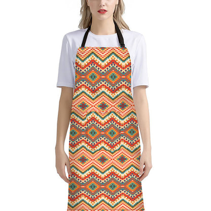 Geometric Navajo Pattern Print Bib Apron With Pocket