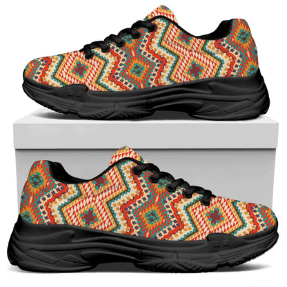 Geometric Navajo Pattern Print Black Chunky Shoes