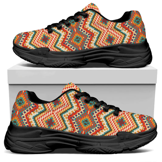 Geometric Navajo Pattern Print Black Chunky Shoes