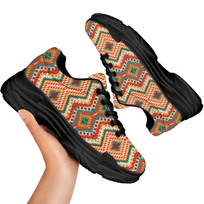Geometric Navajo Pattern Print Black Chunky Shoes