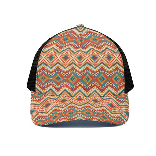 Geometric Navajo Pattern Print Black Mesh Trucker Cap
