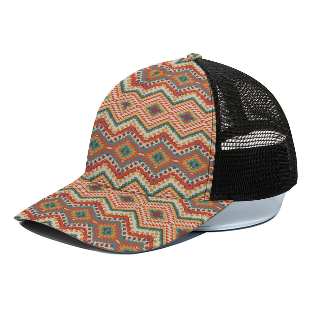 Geometric Navajo Pattern Print Black Mesh Trucker Cap