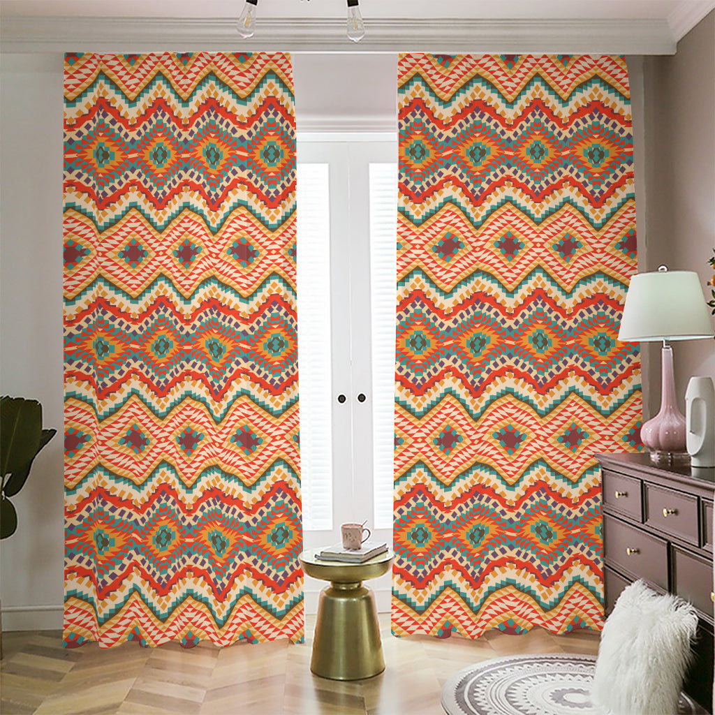 Geometric Navajo Pattern Print Blackout Pencil Pleat Curtains