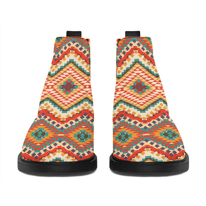 Geometric Navajo Pattern Print Flat Ankle Boots