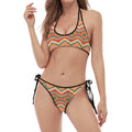 Geometric Navajo Pattern Print Halter Scoop Tie Side Bikini