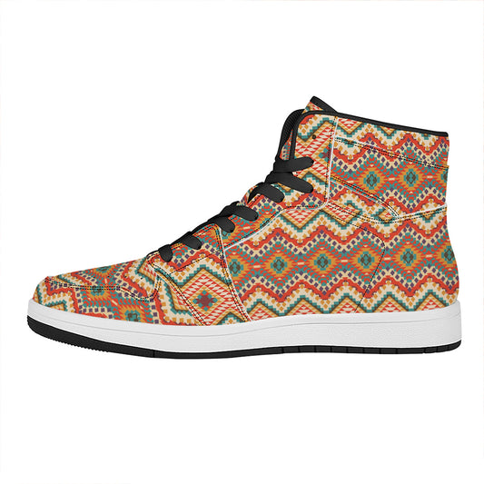 Geometric Navajo Pattern Print High Top Leather Sneakers