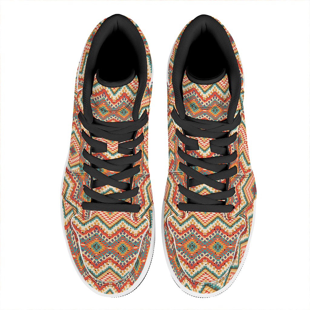 Geometric Navajo Pattern Print High Top Leather Sneakers