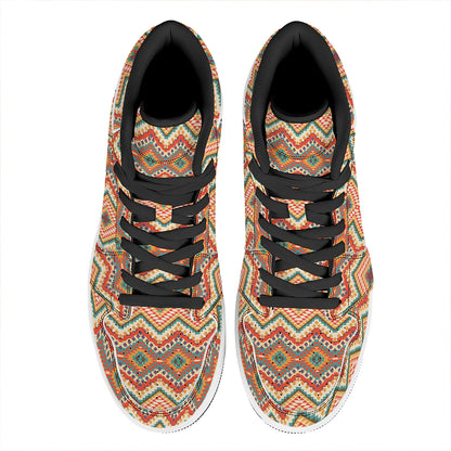 Geometric Navajo Pattern Print High Top Leather Sneakers