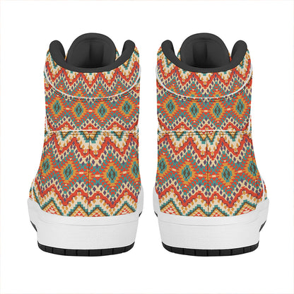 Geometric Navajo Pattern Print High Top Leather Sneakers