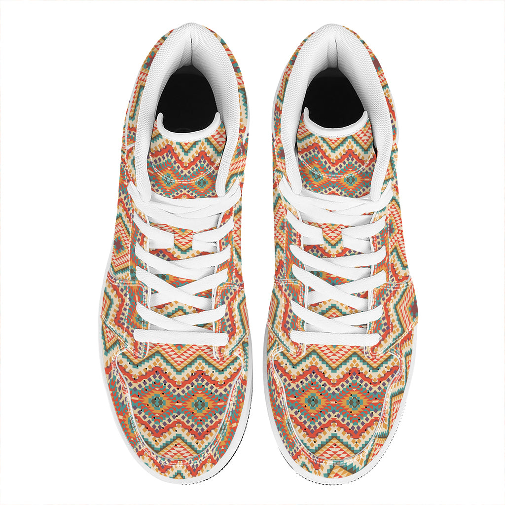 Geometric Navajo Pattern Print High Top Leather Sneakers