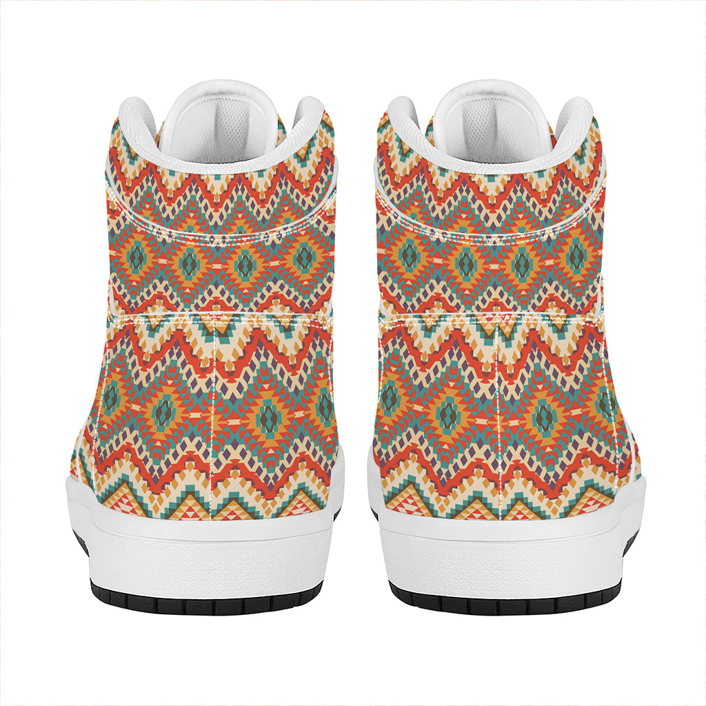 Geometric Navajo Pattern Print High Top Leather Sneakers