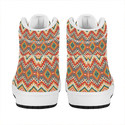 Geometric Navajo Pattern Print High Top Leather Sneakers