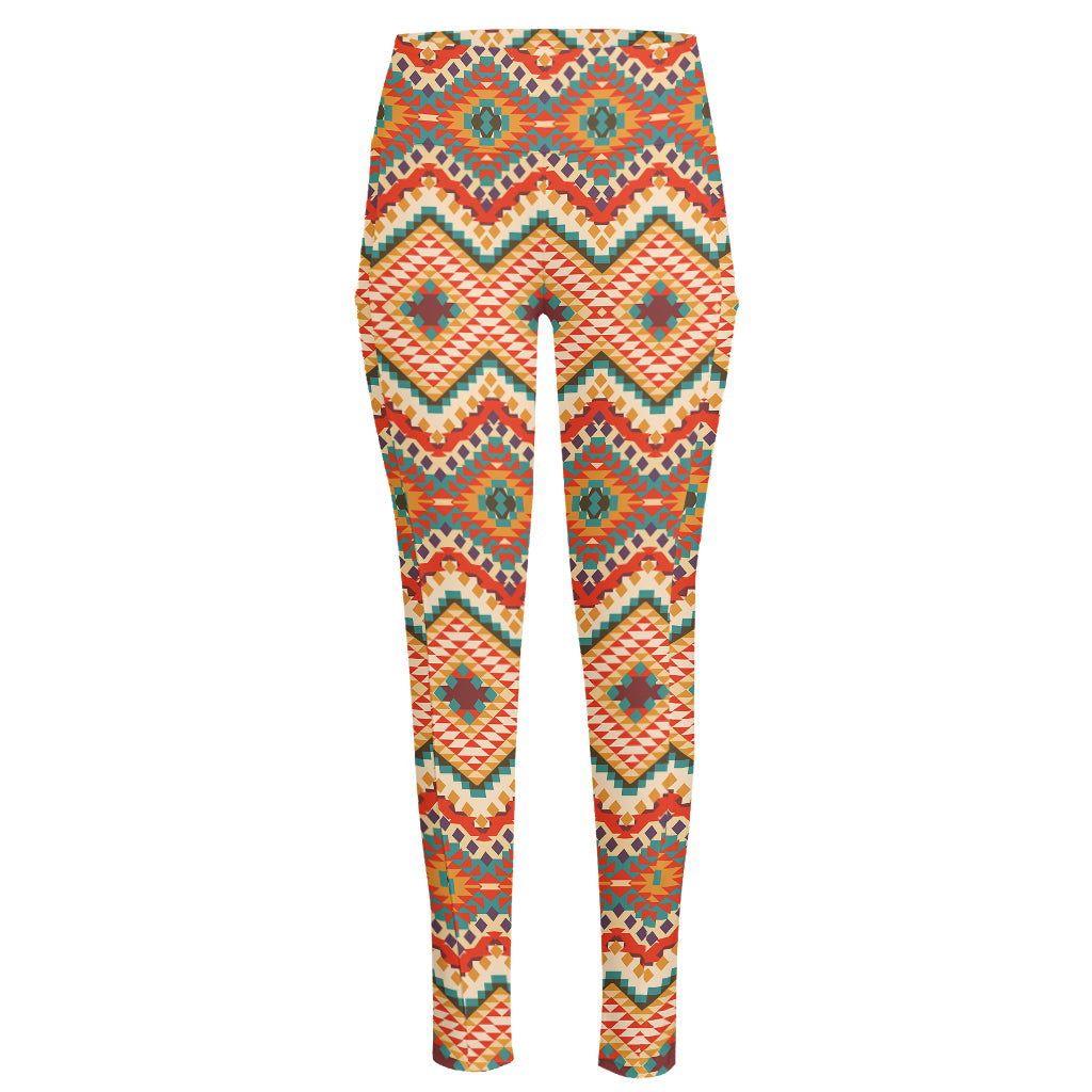 Geometric Navajo Pattern Print High-Waisted Pocket Leggings