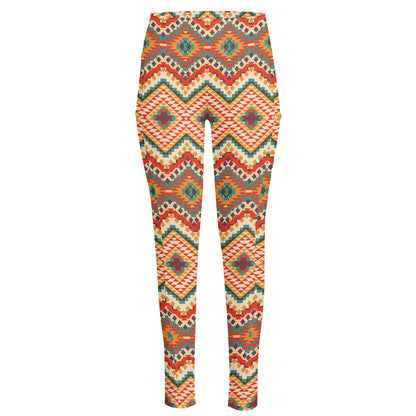 Geometric Navajo Pattern Print High-Waisted Pocket Leggings