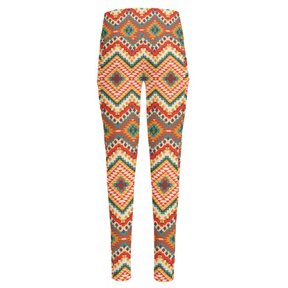 Geometric Navajo Pattern Print High-Waisted Pocket Leggings
