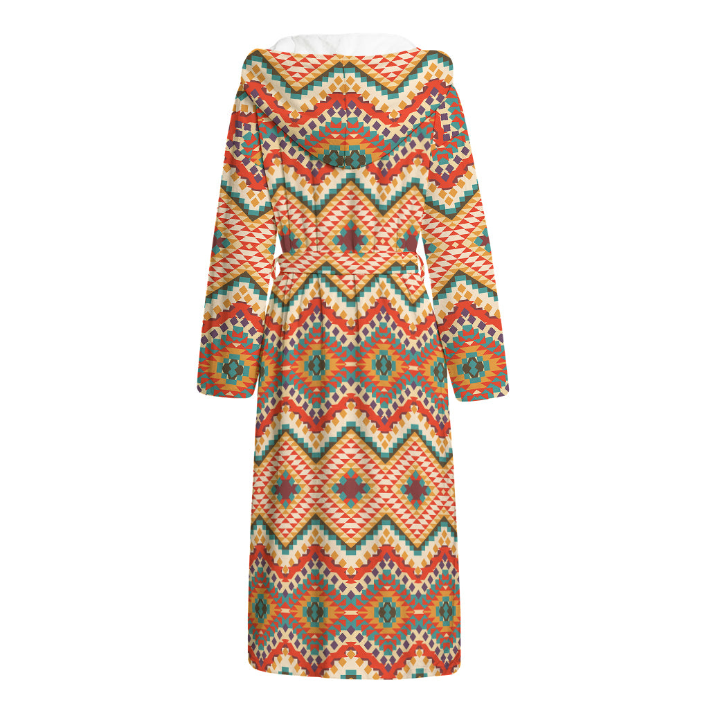Geometric Navajo Pattern Print Hooded Bathrobe