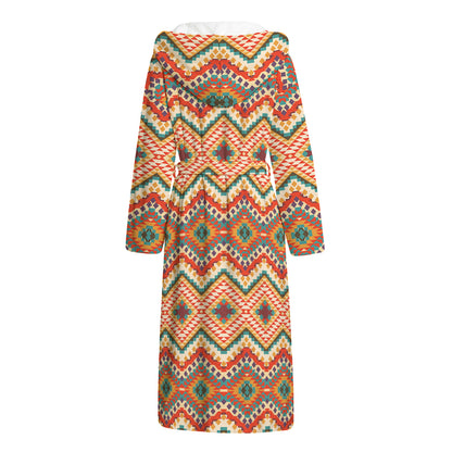 Geometric Navajo Pattern Print Hooded Bathrobe