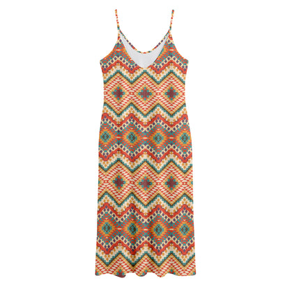 Geometric Navajo Pattern Print Jersey Midi Cami Dress