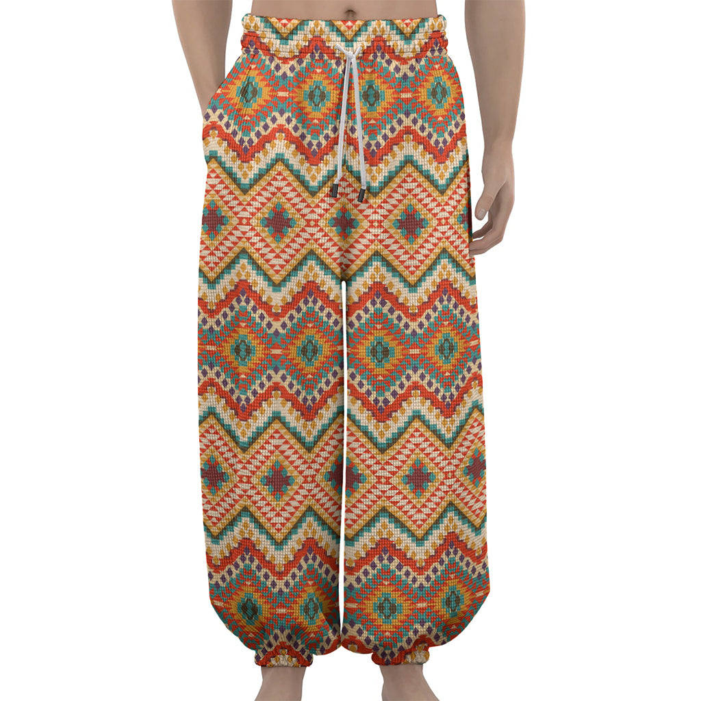 Geometric Navajo Pattern Print Lantern Pants