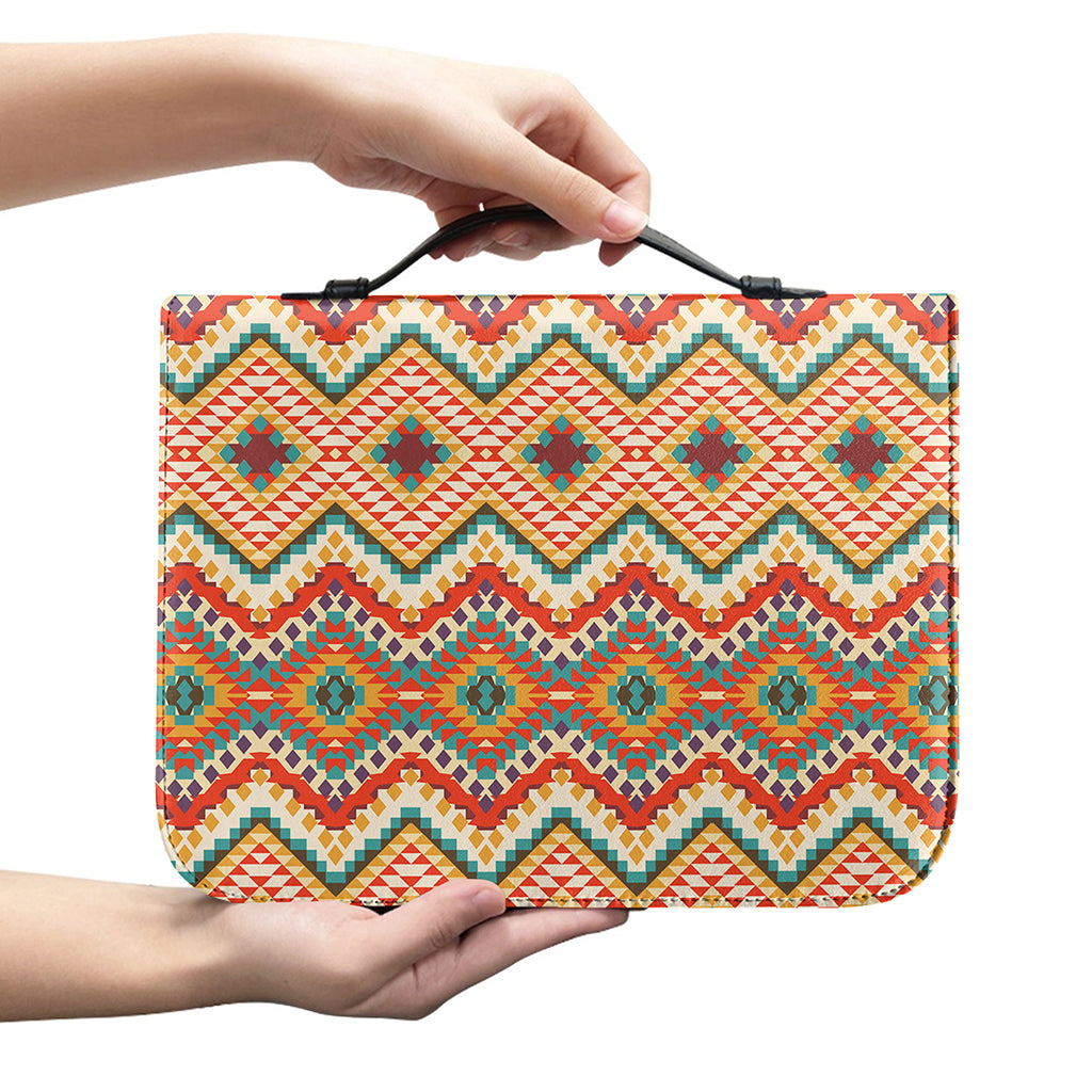 Geometric Navajo Pattern Print Leather Bible Cover