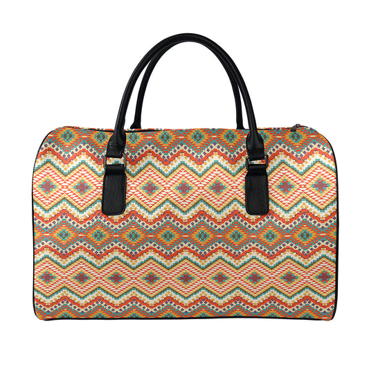 Geometric Navajo Pattern Print Leather Duffle Bag