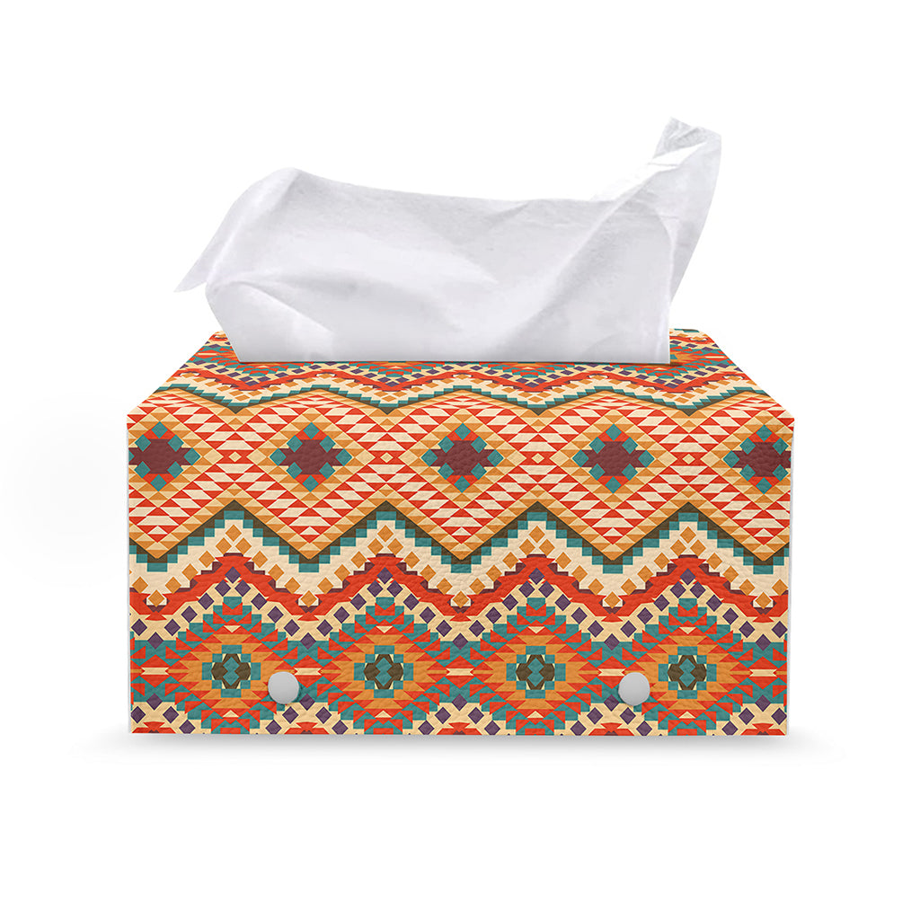 Geometric Navajo Pattern Print Leather Tissue Box Cover