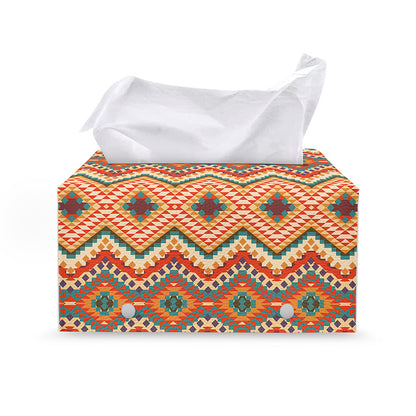 Geometric Navajo Pattern Print Leather Tissue Box Cover