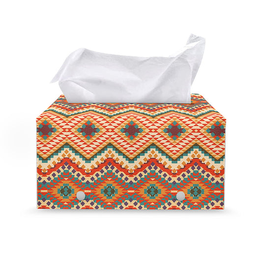 Geometric Navajo Pattern Print Leather Tissue Box Cover