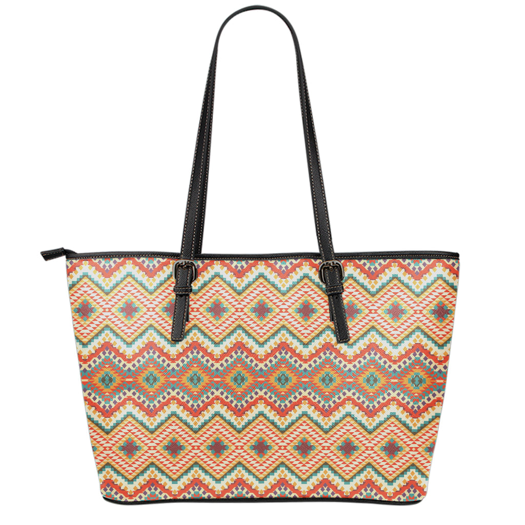 Geometric Navajo Pattern Print Leather Tote Bag