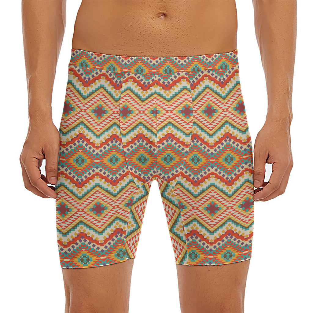 Geometric Navajo Pattern Print Men's Long Boxer Briefs