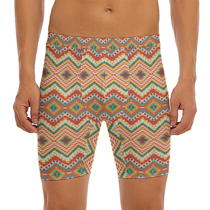 Geometric Navajo Pattern Print Men's Long Boxer Briefs