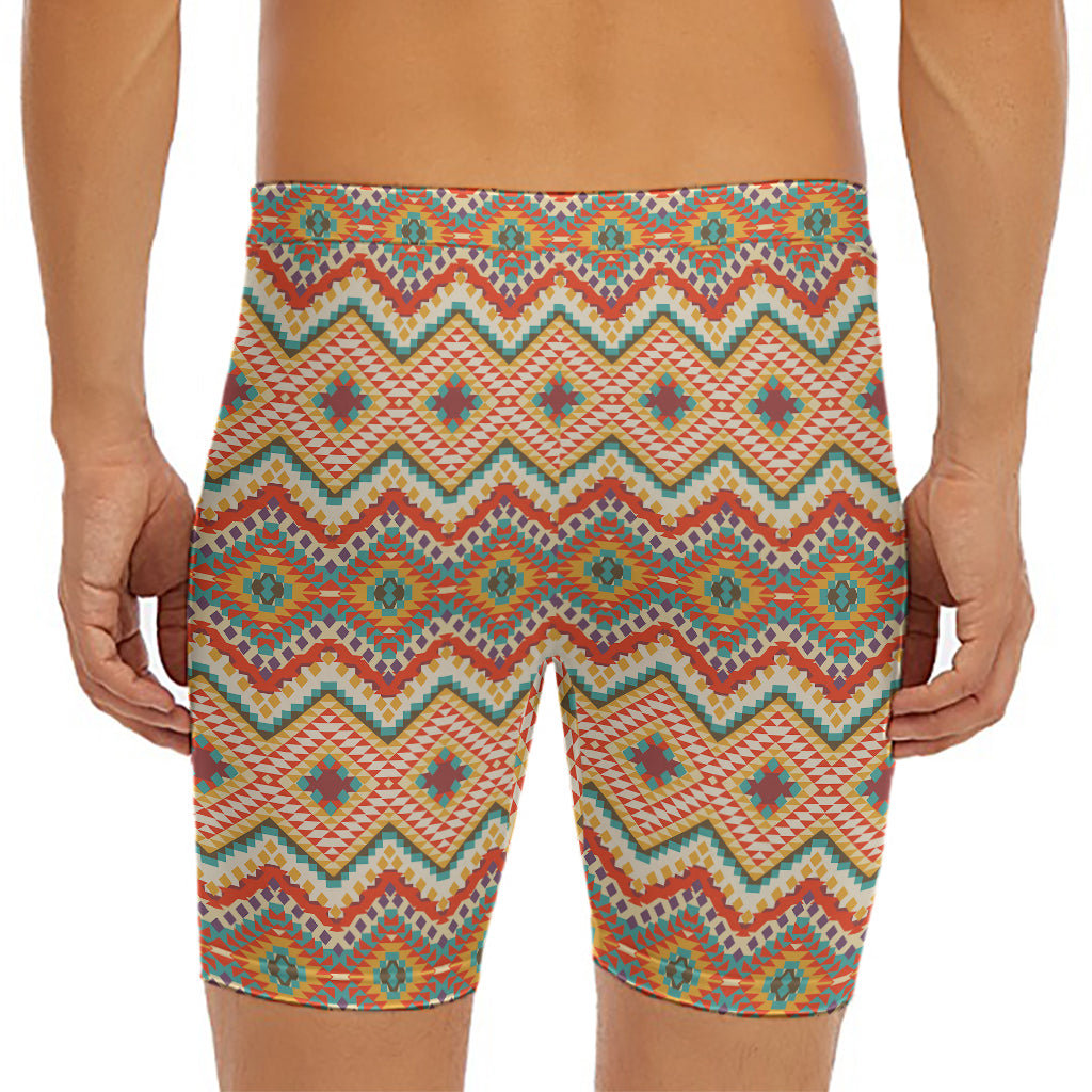 Geometric Navajo Pattern Print Men's Long Boxer Briefs