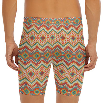 Geometric Navajo Pattern Print Men's Long Boxer Briefs
