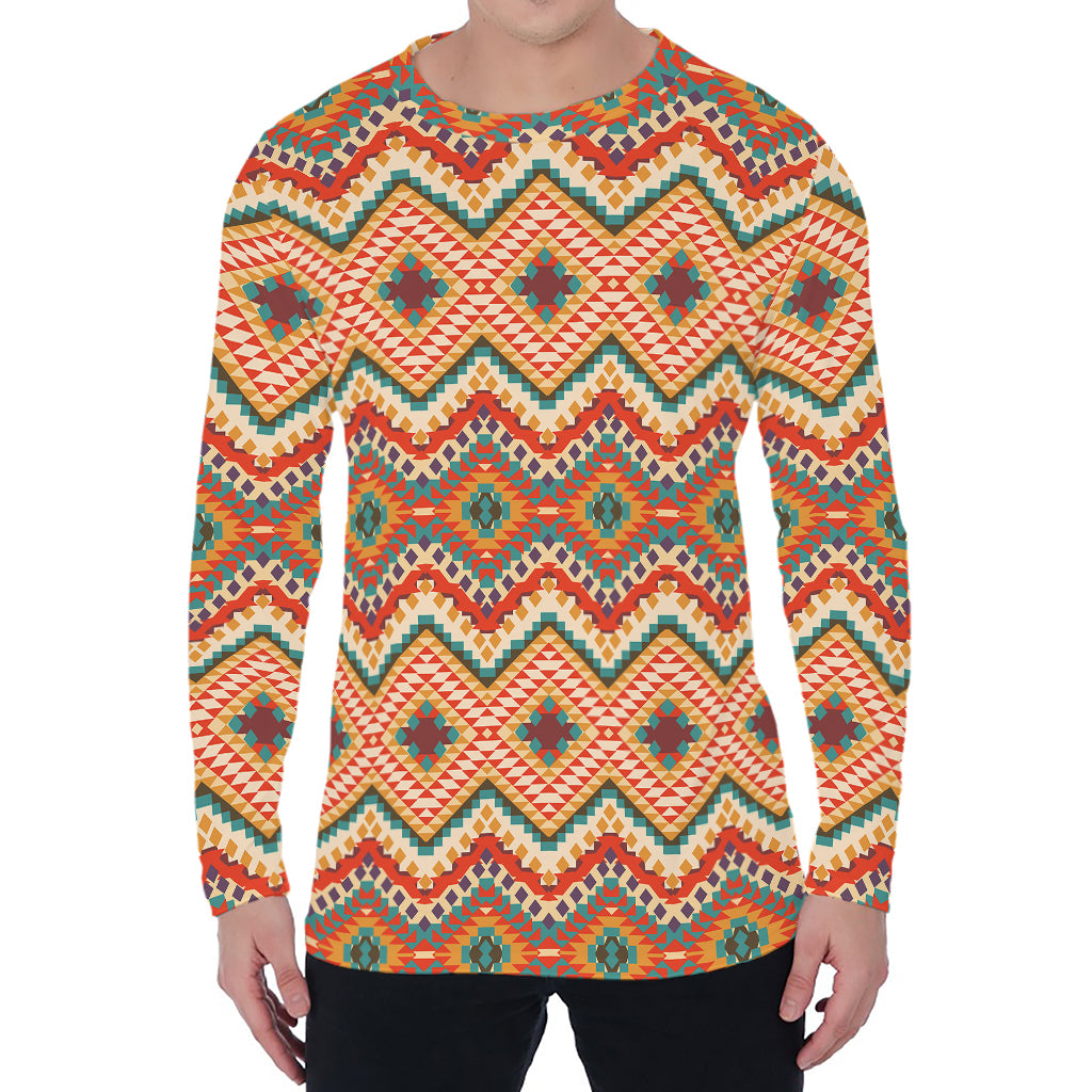 Geometric Navajo Pattern Print Men's Long Sleeve T-Shirt